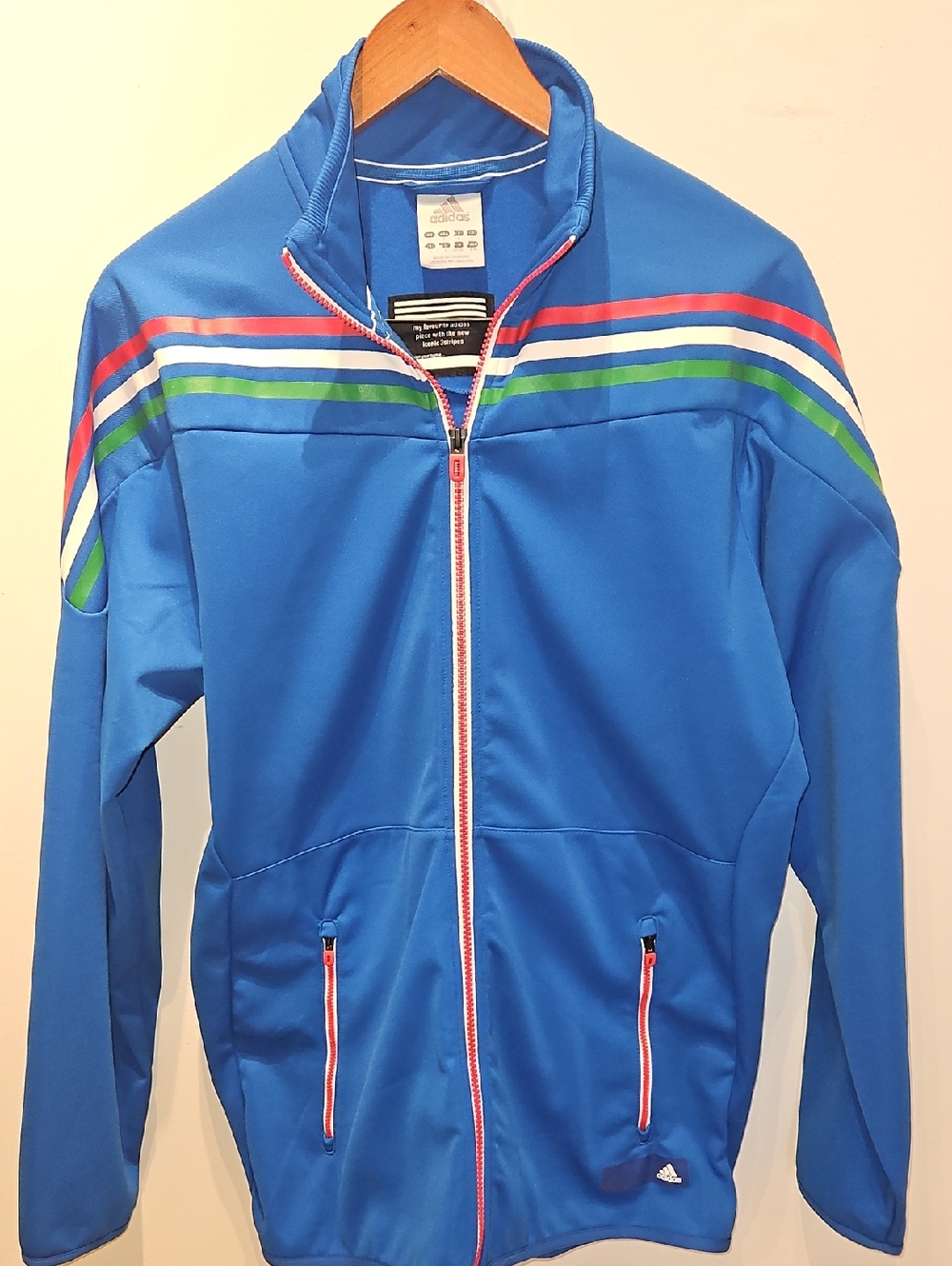 adidas Blue Track Jacket with Multi-Stripe Chest